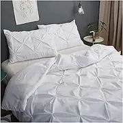 Euro Bed Linens 3D Queen King Bedding Set Luxury Pinch Pleated Double Duvet Cover Set Single Quilt Cover and Pillowcases(White,US King 230x265cm)