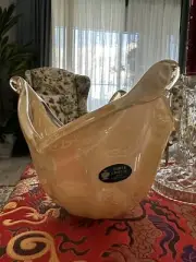 Murano Venetian Hand Blown Art Glass Bowl White Crystal
