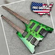Double Neck Headless Electric Guitar With Flamed Maple Top Transparent 40"