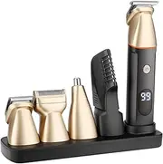 5-in-1 Men's Hair Clipper Set Beard Electric Body Hair Trimmer e Trimmer Haircut Kit Fully Washable USB Rechargeable with Charging Base Gold