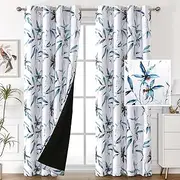 PrinceDeco 100% Blackout Curtains 213 CM Length 2 Panels Set Printed Drapes Thermal Insulated Curtains for Bedroom with Black Liner Sound Proof Curtains, Bella Vista Indigo