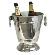 Modern Silver Plated Footed Champagne France Ice Bucket with Handles