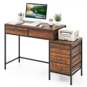 Giantex Computer Table Heavy-duty Metal Frame Study Working Desk w/5 Drawers Brown