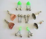 10 Pieces Fishing Bells Combo copper ,Double, Liberty, Glow, Green clip Bells