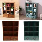 9-Cube Wooden Display Shelf With 2 Drawers Desktop Storage Organizer