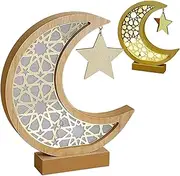 Moon Lamp Decoration,Half Moon Lamp,Lunar Table Lamp Night Light,Hollow Moon Castle for Home Office Festival Decor,Great Gifts for Friends Women Wife(Batteries not Included) (Wood-Star)
