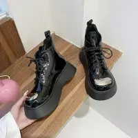 在飛比找樂天市場購物網優惠-2021早秋新款厚底小皮鞋女英倫風系帶增高樂福鞋松糕鞋復古小