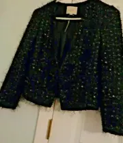 Ann Taylor Loft Fuzzy Black Sequin Open Blazer Jacket No Button Closure Size 2