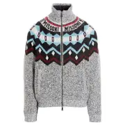 MISSONI Fair Isle Knit Jacket High Neck Zip Cardigan Padded Quilted Lining i48 M