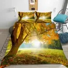Yellow-Leafed Trees On Grass 3D Quilt Duvet Doona Cover Set Pillow case Print