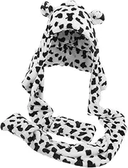 [MOKKHNB] Cow Print Warm Hat Neck Warmer for Women Warm Hat for Outdoor Use Comfortable Skin Friendly Design for Daily Wear Cycling Activities