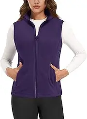 [MAGCOMSEN] Women's Fleece Vest Polar Outerwear Sleeveless Lightweight Zip Jackets Warm Soft Vests with Pockets