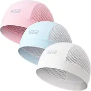 [THINDUST] 3 Pcs Breathable Mesh Skull Cap for Men & Women - Ultra Lightweight Quick Dry Sports Beanie for Cycling - Cooling Head Cover