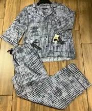 Donna Karan Sleep SET 100% Cotton Size Small in Gray/Blue Checkered