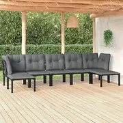 7 Piece Garden Lounge Set, Black and Grey Poly Rattan with Cushions - Outdoor Patio Furniture, Modular Design