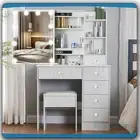 Modern Dressing Table With Sliding Makeup Mirror & Stool 6 Drawers Vanity Desk