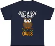 [X.Style] Just a Boy Who Loves Owls for Toddlers Boys Birds Lover ds022 T-Shirt Navy XL