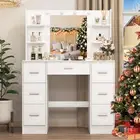 Dressing Table Set Makeup LED Mirror Vanity Bedroom Desk with Drawers White