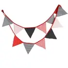 3M Red - Black Handmade Vintage Rustic Cotton Fabric Flag Bunting -12 flags