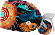 [YTYVAGT] 2-Pc,Gourd-Shaped Working Cap,Fisherman Hat with Buttons and Cotton Sweatband,Colorful Peacock Feather