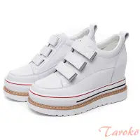 在飛比找momo購物網優惠-【Taroko】活力少女魔鬼貼真牛皮厚底增高鞋(白色)