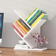 AUSHOPLAH Desktop Organizer Shelf, 3-Shelf Modern Wooden Multi-level Freestanding Bookshelf, Office Desk Storage, White