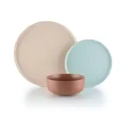 Everything Kitchens Modern Flat 12-Piece Dinnerware Set | Soft Pink, Dusty Blue