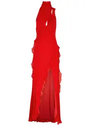 DE LA Vali Parfait Ruffled Chiffon Maxi Dress - Red - 10 (UK10 / S) 10 (UK10 / S)
