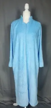 Womens Robe Medium Blue Full Zip Long Plush Bath House Coat Cozy Sick Day NEW