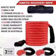 BULL Kinetic Rope 25mm x 9m Recovery Kit Snatch Strap Dyneema Winch Soft Shackle