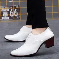 在飛比找樂天市場購物網優惠-白色38男士尖頭皮鞋英倫白色皮鞋潮男高跟鞋厚底發型師皮鞋時尚