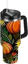 RPLIFE Autumn Pumpkins Sunflowers Tumbler with Handle 30 Oz Water Tumbler with Straw, Stainless Steel Tumblers for Women Men Travel