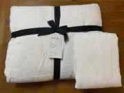 West Elm Queen European Flax Linen Box Stitch Quilt & 1 Euro Sham, Natural Flax