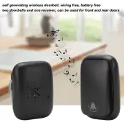 Wireless Doorbell ABS Black Self Powered 150m Range 433MHz With 2 Receivers CRY