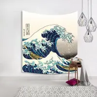 在飛比找Yahoo!奇摩拍賣優惠-神奈川沖浪里日式浮世繪海浪掛布墻面背景裝飾畫布ins北歐風掛