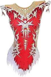 [JoyCan] rhythmic gymnastics suit Red Skin-tight garment with diamonds Red