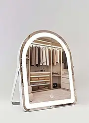LED Makeup Mirror Tabletop Dimmable Vanity Mirror Light Up Large Arch Beauty Mirror Bedroom Dressing Table (White 33 * 26cm Foldable)