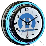 15" Mopar Double Neon Clock Dodge Chrysler Garage Man Cave Decor (Blue)