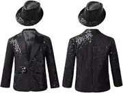 [iiniim] Kids Boys Formal Blazer Jacket with Fedora Hat Slim Fit Dress Coat for Wedding Party Banquet Stylish Tuxedo