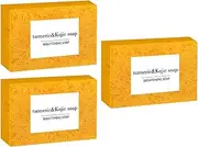 IEFIEL Kojic Acid Turmeric Lemon Soap Bar Brightening Dark Spot Corrector Gentle Exfoliating Bar for Oily Skin Daily Cleansing Face Body Bar Even Skin Tone Yellow 3Pcs One Size