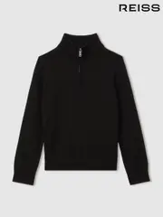 Reiss Black Blackhall 13-14 yrs Merino Wool Half-Zip Funnel Neck Jumper (B83763) | $80