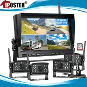 Digital Wireless 10.1" DVR Quad Monitor Record 4x backup Camera 32GB Truck