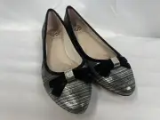 VINCE CAMUTO VC- TIMBA SILVER /BLACK MET STRIPED SUEDE FLATS SIZE 6.5M