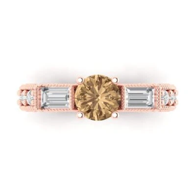 2.14Ct Round Cut Champagne Gemstone Solid Gold Engagement Promise Statement Ring