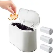 Business King Mini Desk Trash Can with Lid with 90 Pcs Trash Bag, Lint Bin 0.5 Gallon Countertop Waste Bin for Table Tiny Garbage Can for Office Bedroom (White)
