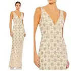Mac Duggal 93744 Nude 20 Formal Beaded Rhinestone Long Evening Gown Dress
