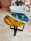 21" Unique Round Epoxy Resin Tabletop - Modern Living Room Accent