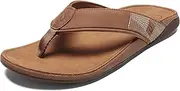 [OLUKAI] Tuahine Men's Beach Sandals, Quick Dry Flip-Flop Slides, Waterproof Full-Grain Leather & Wet Grip Soles, Soft Comfort Fit & Arch Support