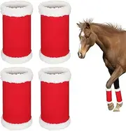 Horse Santa Leg Wraps - Red Santa Horse Leg Wraps, Faux Fuur Standing Wraps | Horses Red Horse Leg Wraps, Christmas Horse Leggings With Bubble Velvet, Santa Horse Sport Boots Equestrian Boots