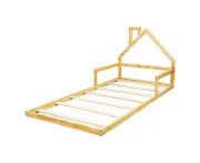 Pine Wood Floor Bed House Frame for Kids and Toddlers